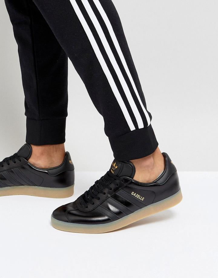 Adidas Originals Gazelle Leather Sneakers In Black Bz0026 - Black