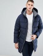 Selected Homme+ Quilted Parka With Removable Hood - Navy