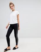 Qed London Basic Leggings With Black And White Piping - Black