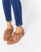 Asos Membership Leather Flat Shoes - Tan