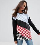 Asos Petite Top With Long Sleeve And Cut About Checker Board Print - Multi