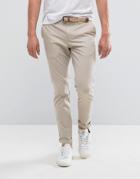 Pull & Bear Slim Chinos In Stone - Beige