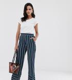 Esprit Stripe Wide Leg Pants In Navy And Green Stripes - Multi