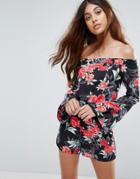 Oh My Love Off The Shoulder Floral Romper - Red