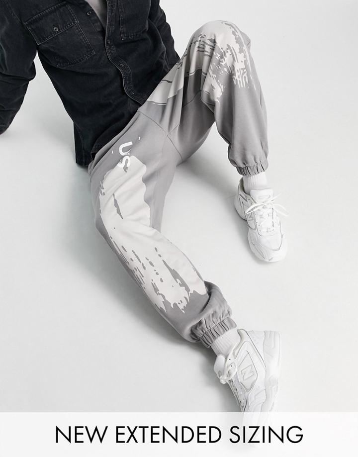 Asos Unrvlld Spply Relaxed Sweatpants With Abstract Graphic & Logo Prints In Gray