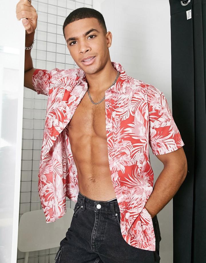 Jack & Jones Originals Shirt With Leaf Print In Red