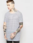 Asos Longline T-shirt With Boat Neck And Stripe In Slubby Knitted Fabric