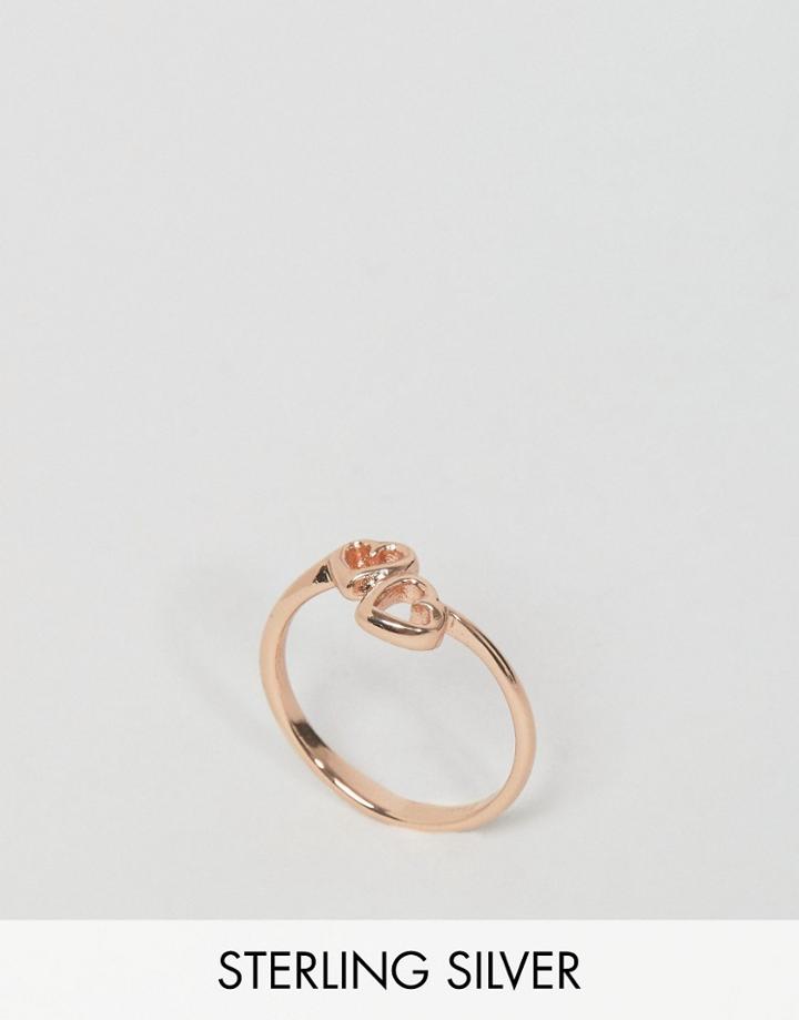 Asos Rose Gold Plated Sterling Silver Open Heart Ring - Copper