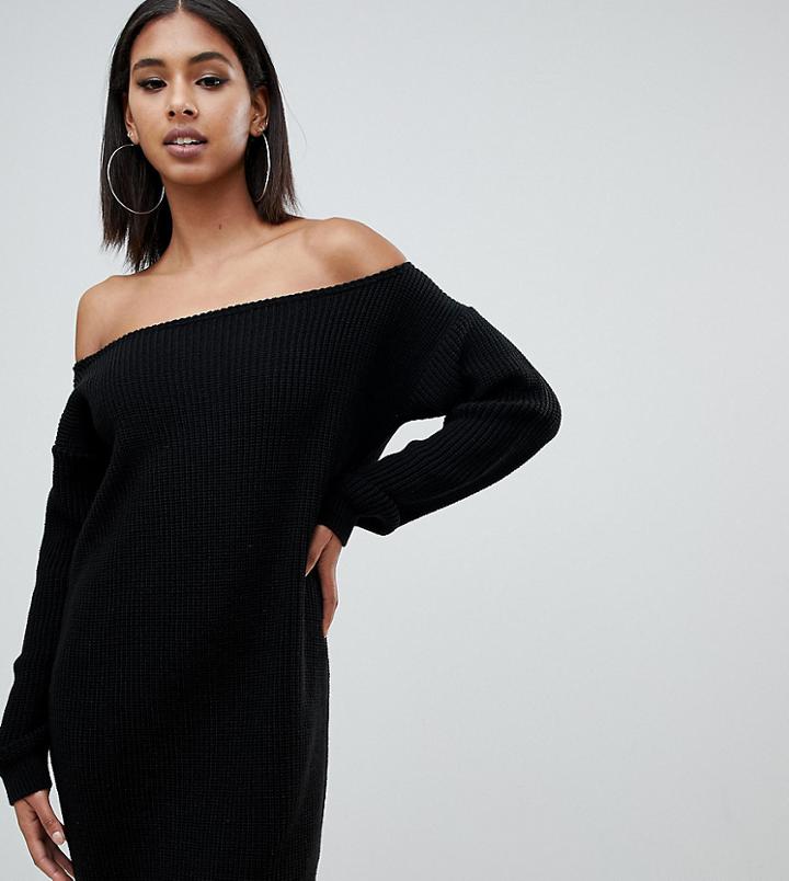 Missguided Off The Shoulder Sweater Dress In Black - Black
