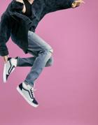 Asos Design Stretch Tapered Jeans In Dirty Mid Wash With Rips-blues