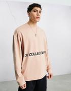 Asos Dark Future Oversized Long Sleeve T-shirt With Logo Print In Taupe-neutral