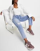 Tommy Jeans High Rise Ripped Mom Jeans In Mid Wash-blues