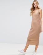 Asos Ultimate Ribbed Maxi Tank Dress With Raw Edge - Brown