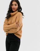 Asos Design Fluffy Sweater With Cowl Neck In Recycled Blend-stone
