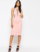 Asos Mesh Panel Sleeve Midi Pencil Dress - Pink