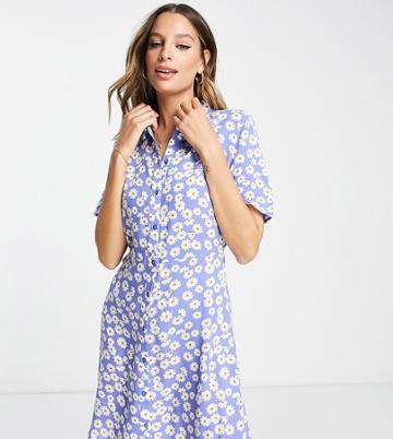 Pieces Tall Exclusive Mini Shirt Dress In Blue Daisy
