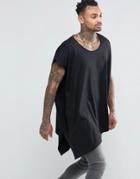 Asos Extreme Oversized Drape T-shirt With Scoop Neck And Asymmetric Hem In Black - Black