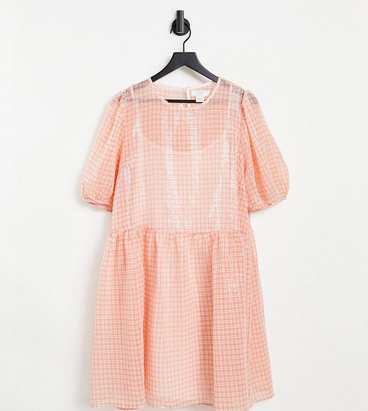 Collective The Label Curve Metallic Smock Mini Dress In Check Sequin-multi