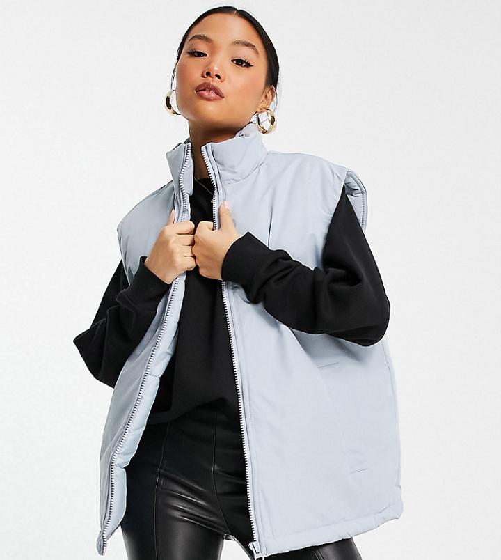 Asos Design Petite Oversized Padded Vest In Blue-blues