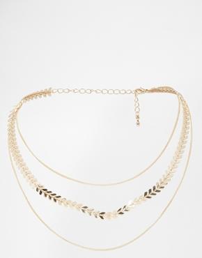 Asos Multirow Leaf Choker Necklace - Gold