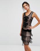 Frock And Frill Flapper Dress With Embellishment And Velvet Detail - Black