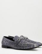 Asos Design Loafer In Silver Glitter-gray