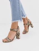 New Look Block Heel Sandal In Snake - Stone