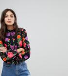 Reclaimed Vintage Inspired High Neck Top In Floral - Multi