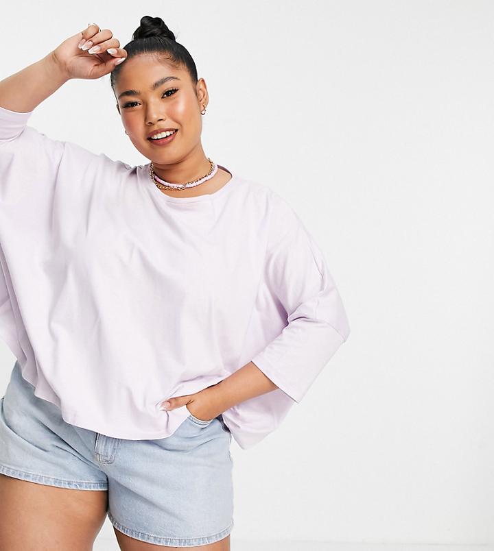 Asos Design Curve Slouchy T-shirt With Batwing Sleeve In Lilac-purple