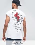 Asos Tall Oversized Sleeveless T-shirt With Spliced Rose Print - White