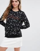 Pieces Lita Rockstar Print Sweater - Black