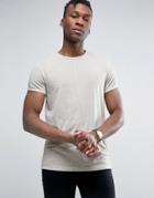 Asos T-shirt With Raw Seam And Roll Sleeves In Linen Mix - Beige