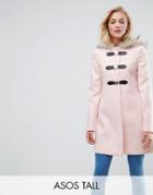 Asos Tall Duffle Coat With Faux Fur Hood - Pink