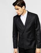 Hart Hollywood By Nick Hart 100% Wool Double Breasted Wool Blazer In Slim Fit - Charcoal