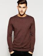 Asos Crew Neck Sweater In Brown Twist Cotton - Navy