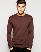 Asos Crew Neck Sweater In Brown Twist Cotton - Navy