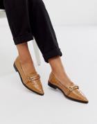 Asos Design Master Snaffle Pointed Flat Shoes In Tan