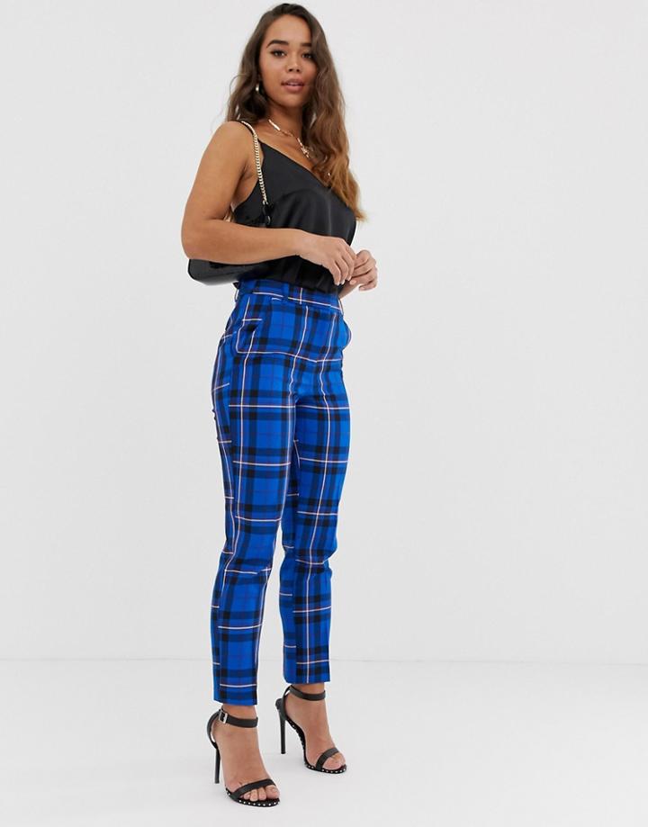 Asos Design Ultimate Blue Check Ankle Grazer Pants-multi