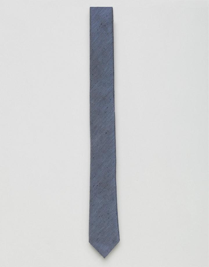 Noak Tie In Mini Herringbone - Blue