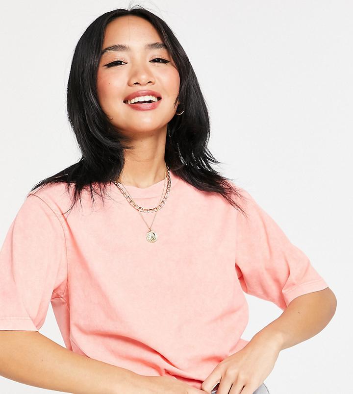 Asos Design Petite Oversized T-shirt In Washed Coral-pink