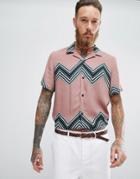 Asos Oversized Viscose Chevron Stripe Shirt In Pink - Pink