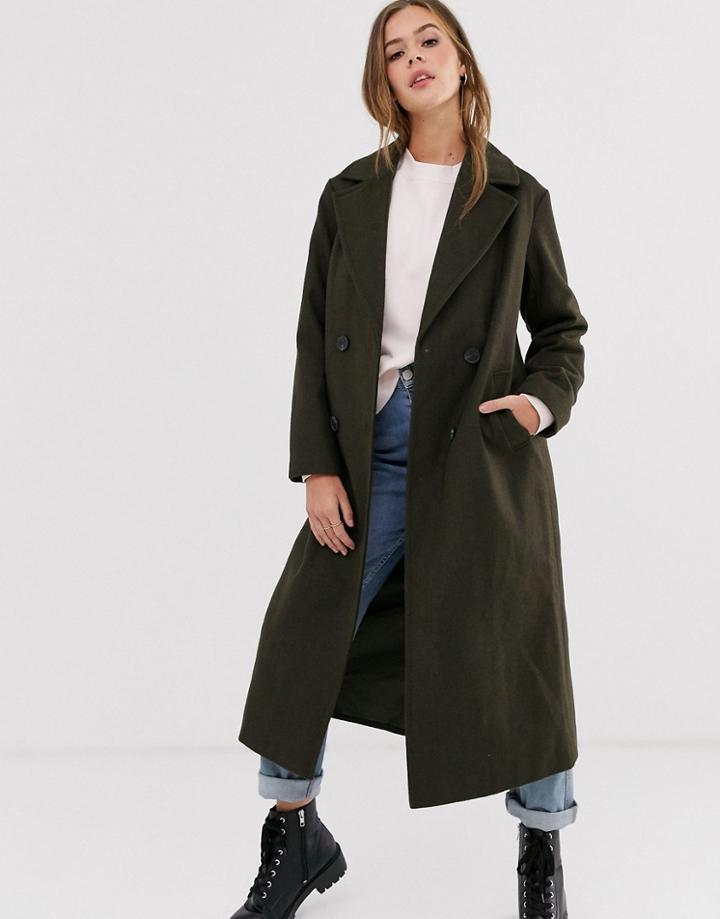New Look Tailored Maxi Coat In Khaki-green