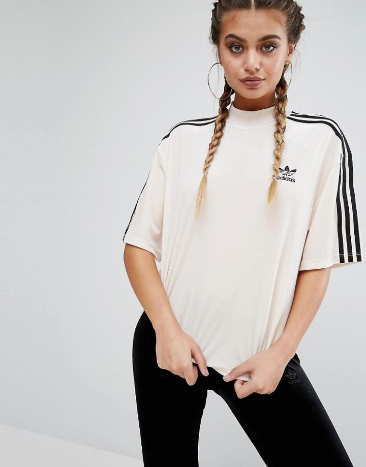 Adidas Velvet Three Stripe T-shirt - Cream