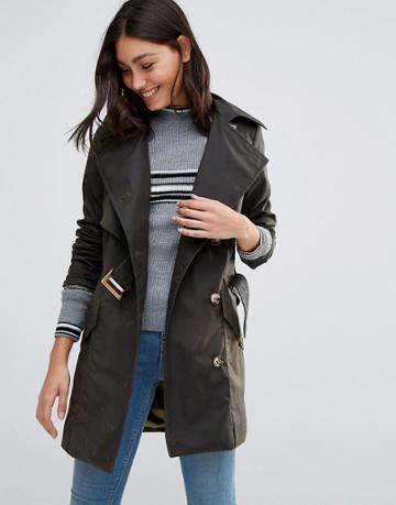 Cooper & Stollbrand Asymmetric Trench Coat In Khaki - Green