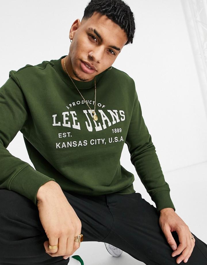Lee Logo Crew Neck Sweatshirt In Winter Green
