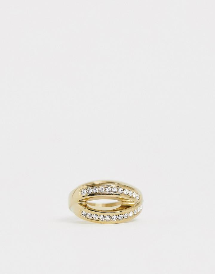 Dyrberg Kern Criss Cross Ring With Crystals - Gold