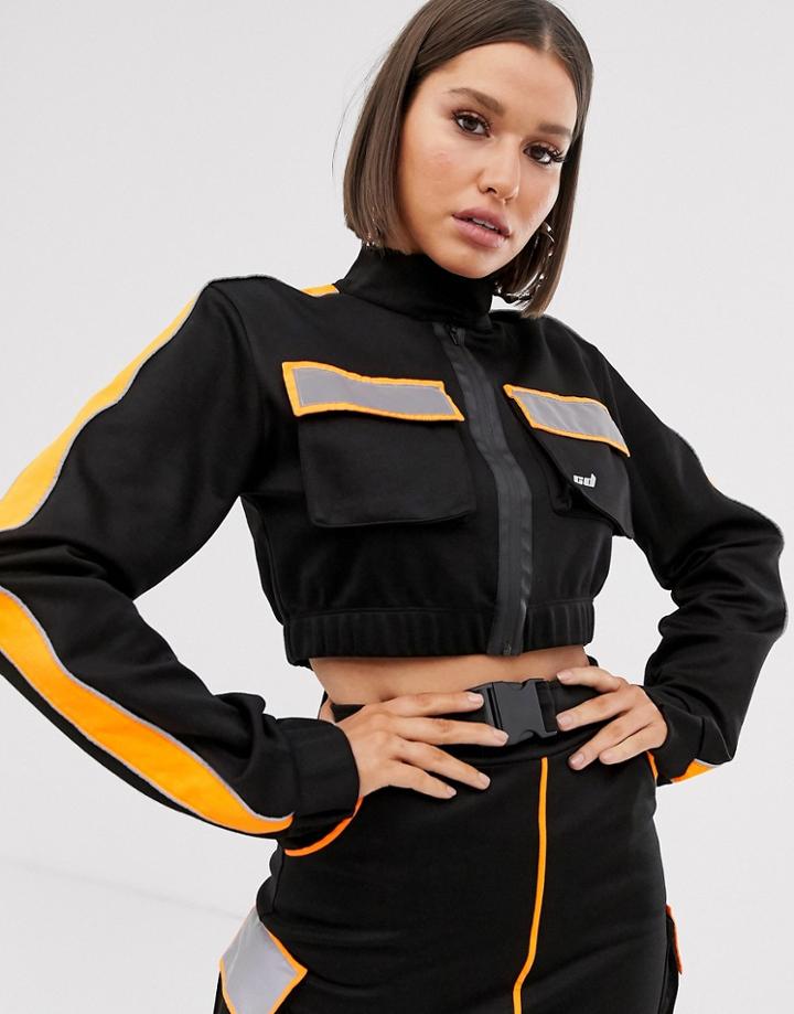 Criminal Damage Cropped Jacket With Reflective Panels Two-piece - Black