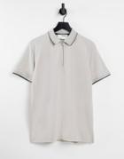 Selected Homme Organic Cotton Blend 1/4 Zip Polo With Tipping In Beige-neutral
