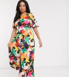 Twisted Wunder Plus Tea Midaxi Dress In Retro Star Print-multi