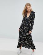 Nobody's Child Maxi Wrap Dress In Floral - Black